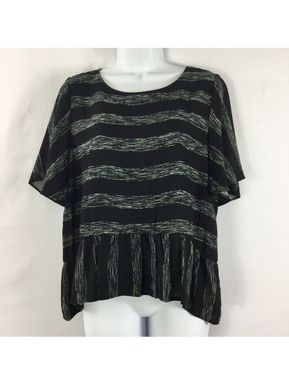 𝅺skies Are Blue Stripe Ruffle Sleeve Peplum Hem Top